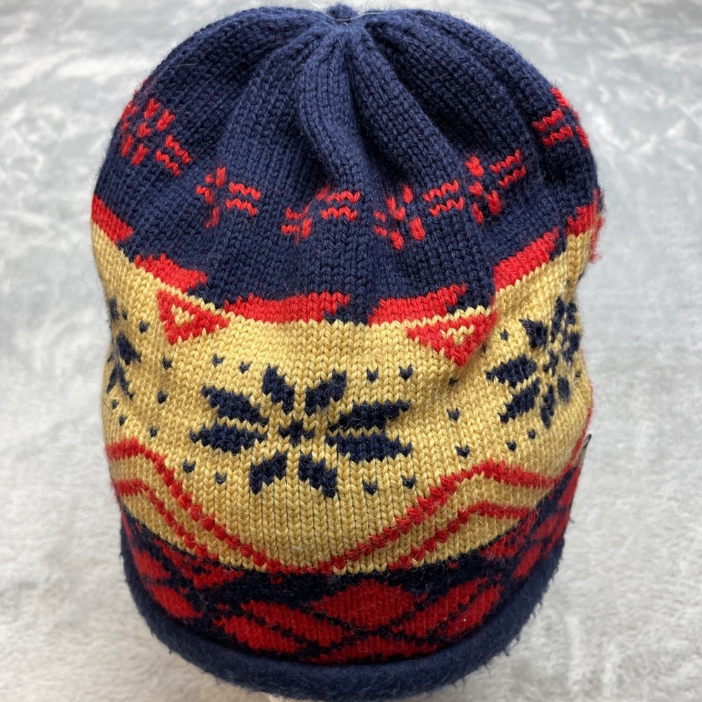 Vtg Obermeyer Womens Wool Winter Beanie Hat One Size‎ Nordic Fair Isle Snowflake